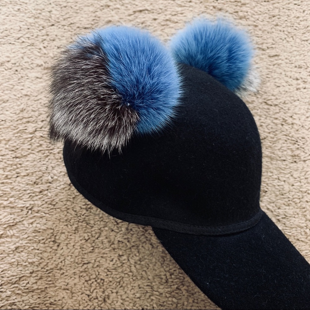 Charlotte Simone Fur Pom Pom Baseball Cap